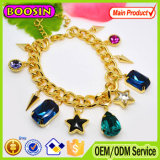 Fashion Lady's Austrian Sapphire Crystal Charm Bracelet/Golden Plated Crystal Rosary Bracelet