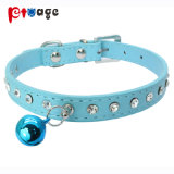 Dog Leather Collar with Crystal Cat Product White Bells PU Pet Collar