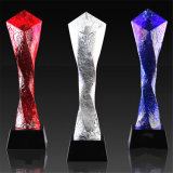 Colorful Red White Blue Glass Sports Crystal Trophy Award Trophies Engraved with The Black Base Souvenir Gifts