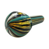 Crystal Blue Glass Spoon Pipe with Yellow Switchbacks Bowl (ES-HP-229)