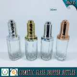 30ml Clear Cosmetic Glass Bottle with Press Pump Dropper