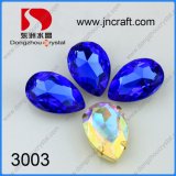 Dz-3003 Teardrop Capri Blue 7X10mm Crystal Metal Plate Sew on Rhinestones Beads