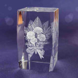 Customize Crystal Cube with 3D Laser Flower, Promotional Gift, (Ks110403)