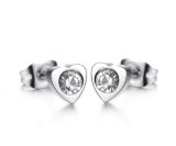 Top Quality Stainless Steel Silver Color Heart Shape One Love Stud Earrings with Clear CZ Female Brincos for Women Fine Jewelry