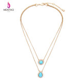 Simple and Elegant Retro Two-Layered Detachable Ahort Clavicle Necklace Geometric Water Drop Design Pendant Jewelry