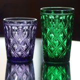 Colorful 3D Embossed Carved Flowers Glass Cup Whiskey Glass