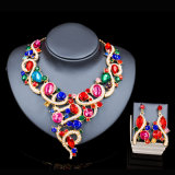 Fashion Flower Design Indian Colorful Bridal Luxury Crystal Multicolor Jewelry Set