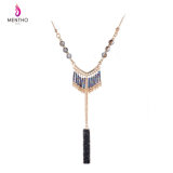 European and American Long Beaded Tassel Sweater Necklace Long Black Ore Pendant Jewelry