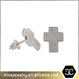 CZ Micro Pave Gold Cross Earrings for Men Mjce020