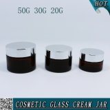 20g 30g 50g Amber Glass Jar with Silver Metal Lid
