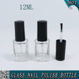 Square Shape Clear 12ml Nail Polish Glass Brush Bottle