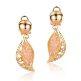 Fashion Gold-Color Alloy Jewelry Leaf Shaped Crystal Drop Dangle Earrings