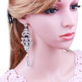 White Crystal Glass Full Diamond Earrings, Drop Wedding Bride Earrings