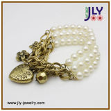 Wholesale Alloy Antique Gold Plating Pearl Fashion Jewelry Charm Bracelet