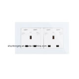 Double 13A UK Switched Socket Crystal Tempered Glass Double USB Socket 5V2a Switch and 13A UK Socket