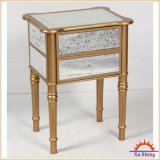 Home Furniture Champagne Elegant 2 Drawer Cabinet with Antique Mirror Accents