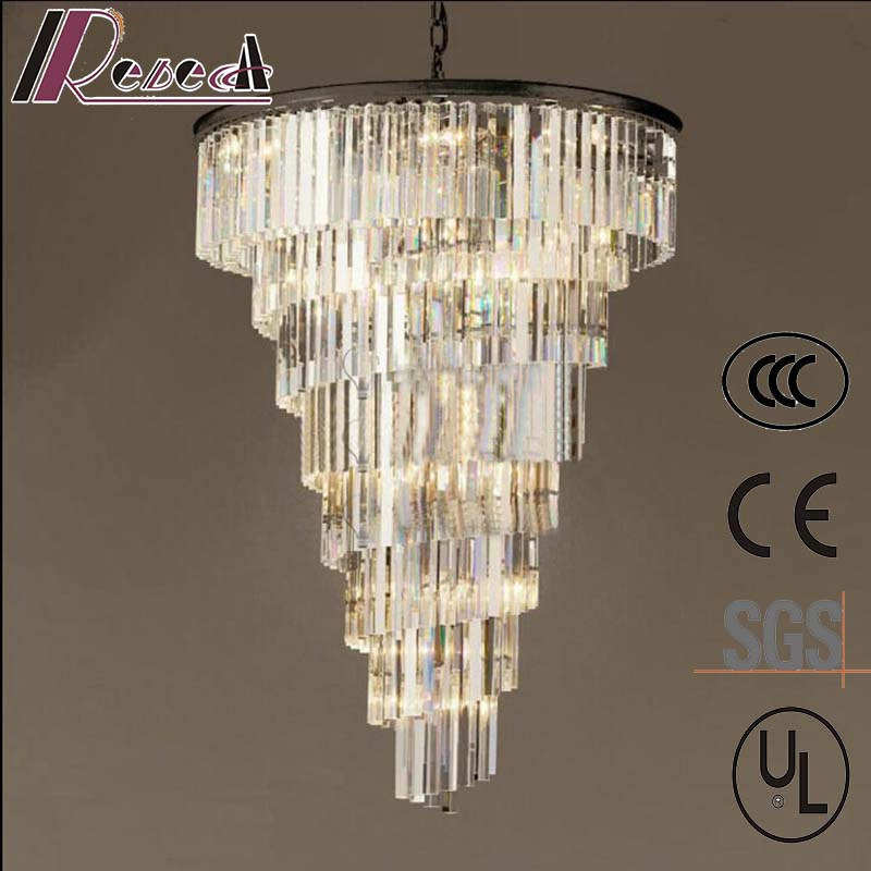 Hotel Lobby Large Cone Shape Luxury Crystal Pendant Lamp