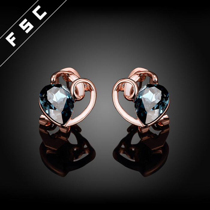 Wholesale Classic Blue Diamond Ear Clip Heart Shape Earrings
