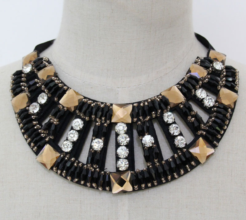 Women Fashion Costume Jewelry Square Crystal Chunky Choker Necklace Collar (JE0152)