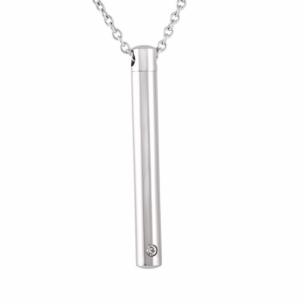 Tiny Cremation Cylinder Pendant Shiny Crystal Inlay Tube Cremation Pendant