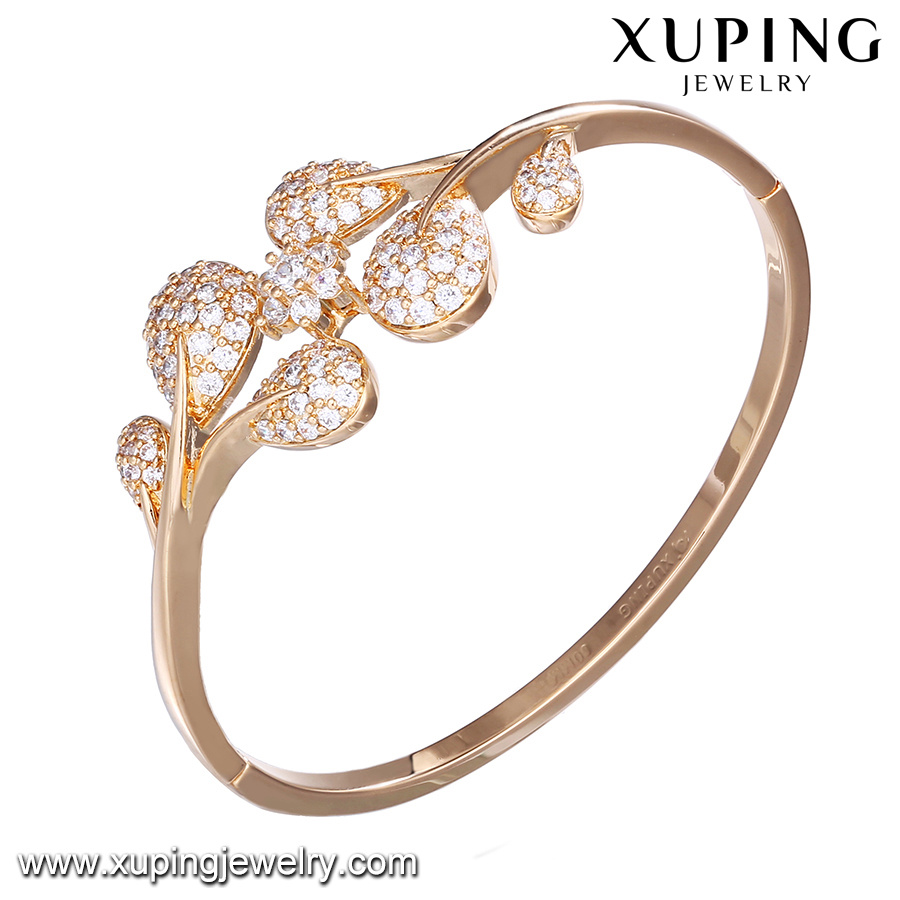 51851 China Wholesale Latest Design 18K Gold Bangle Jewelry Leaf Shape Pave Crystal Fashion Bangles