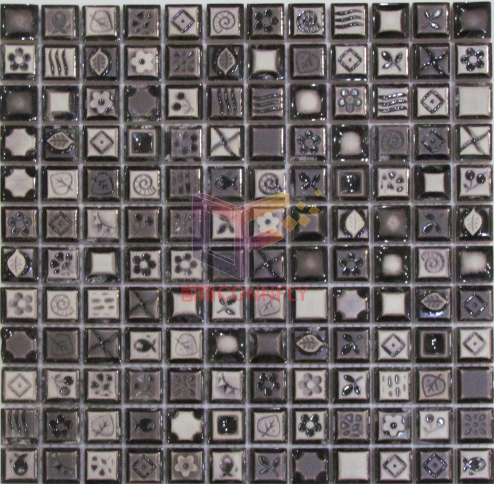 Grey Natural Pattern Glazed Ceramic Mosaic Tiles (CST081)