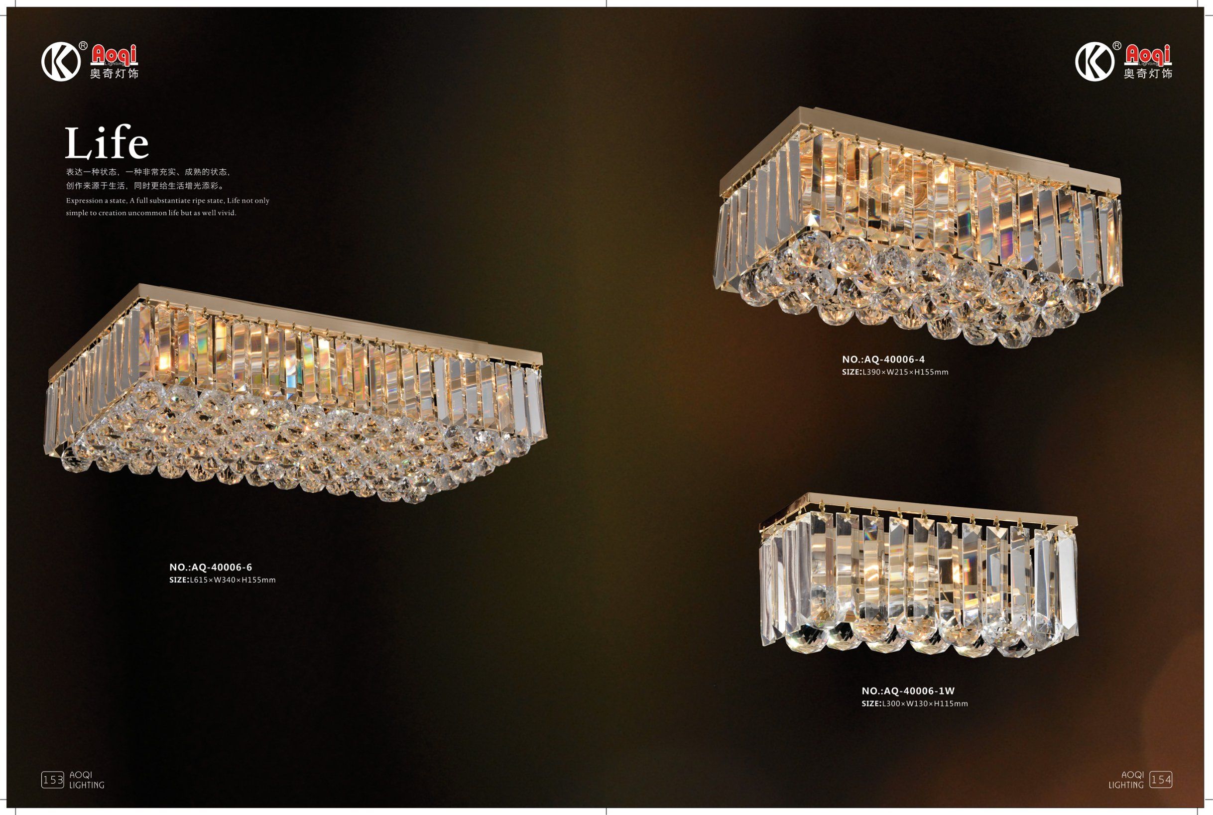 Retangular Golden K9 Crystal Ceiling Light