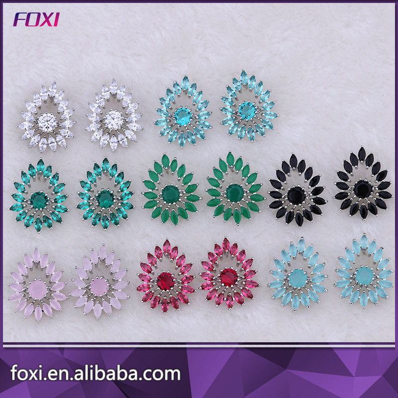 Oval Shape CZ Pave Setting Gold Stud Earrings