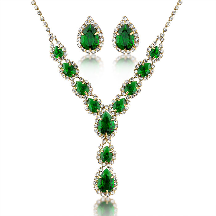 Yellow Gold Plated Green Zircon New Design Jewelry Set
