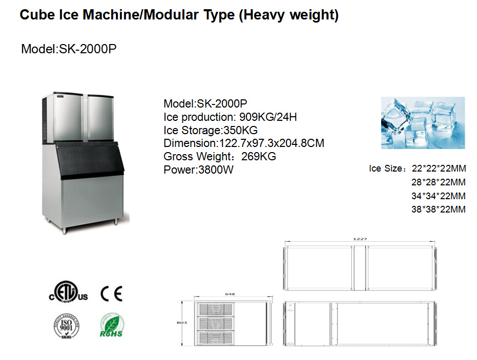 Automatic Energy-Saving Ice Machine for Commercial Use Cube Ice 600kg