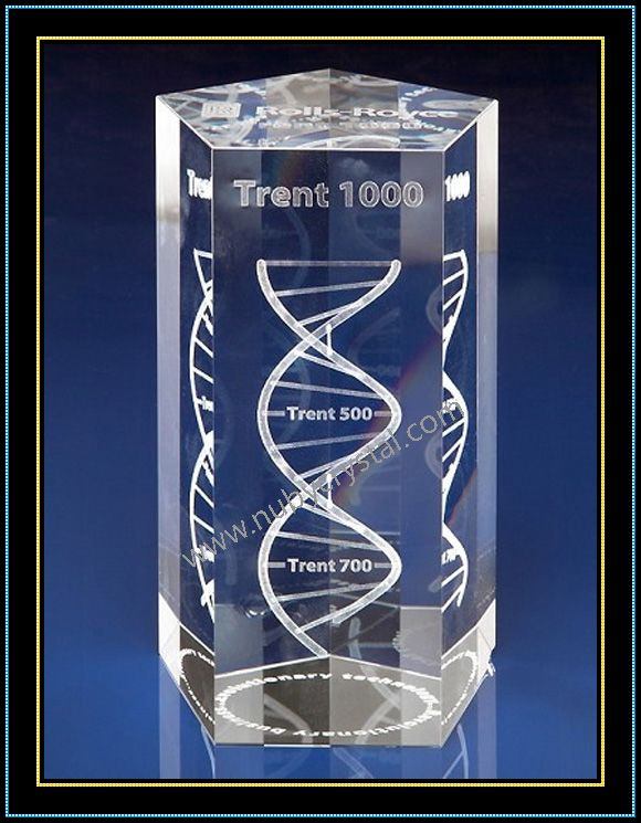 3D Laser Engraved DNA Crystal Pentagon Block