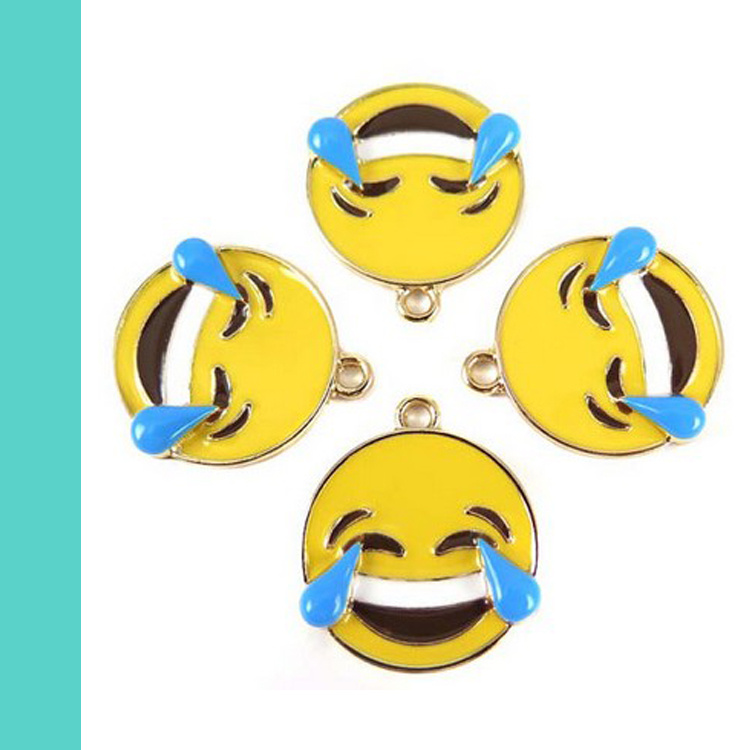 Silver Plated Alloy Enamel Round Smiley Teardrop Face Charm
