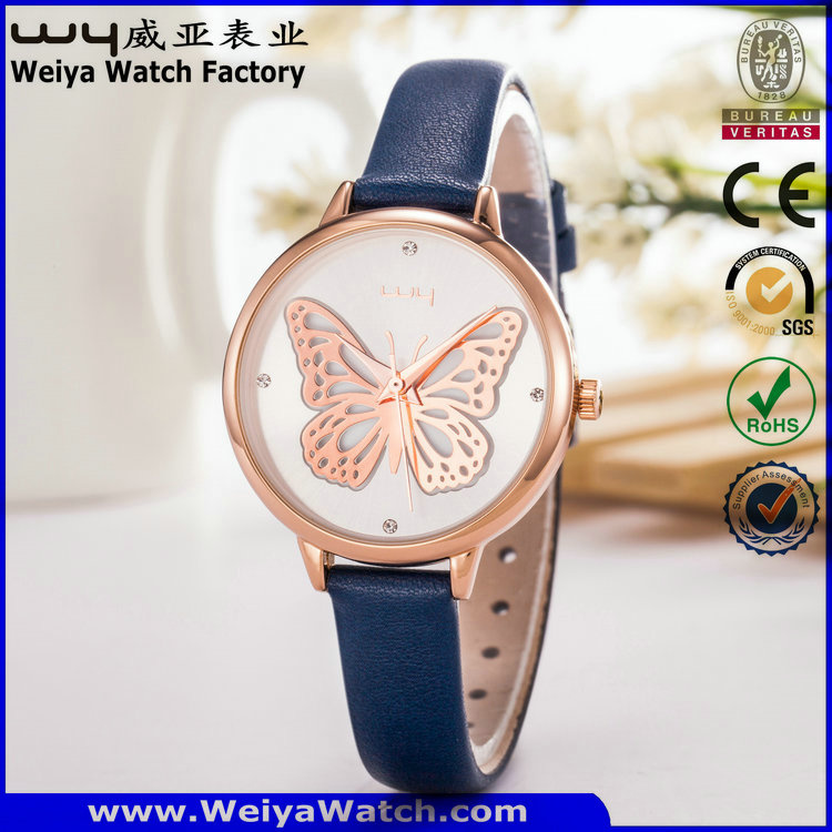 Custom Leather Strap Alloy Steel Quartz Ladies Sports Watch (WY-130C)