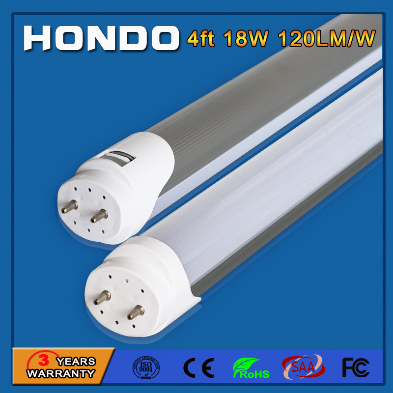 4FT Dual-End Powered Easy Ballast Removal Installation 18W (48W equivalent) 2200 Lumens 5000K (Crystal White Glow) Clear Cover T8 LED Light Tube