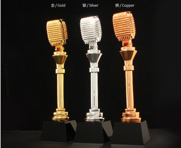 Hot Sale! High Quality Gold Microphone Microphone Crystal Trophy