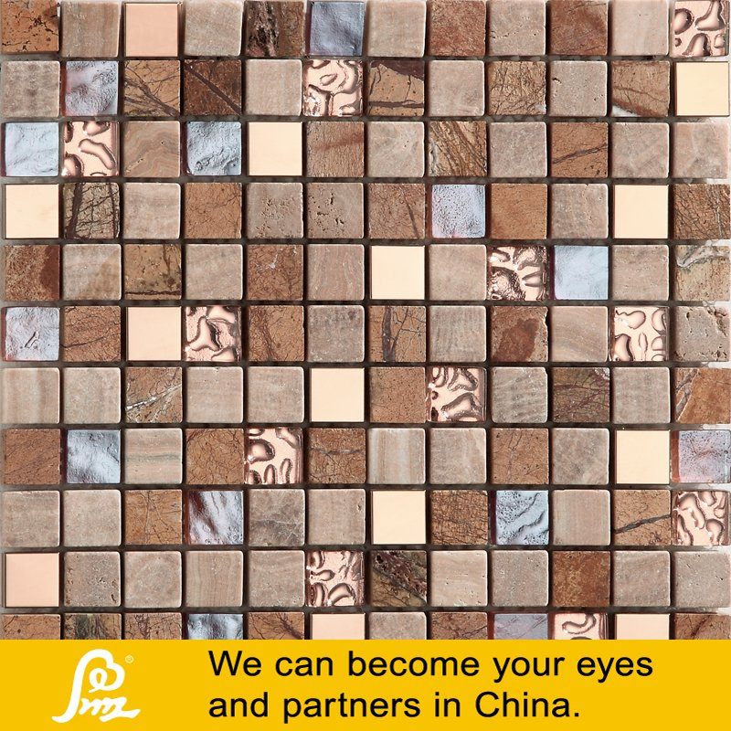 Stone Mosaic with Golden Crystal Glass 8mm