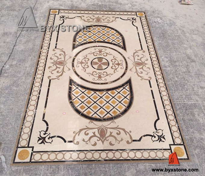 Marble Rectangle Waterjet Medallion with Mixed Color