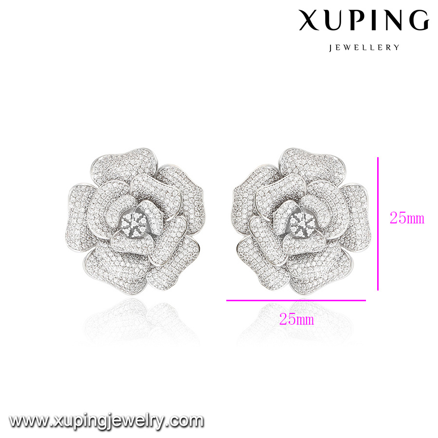 28420 Fashion Luxury Wedding Jewelry Zircon Flower Earring Inrhodium-Plated