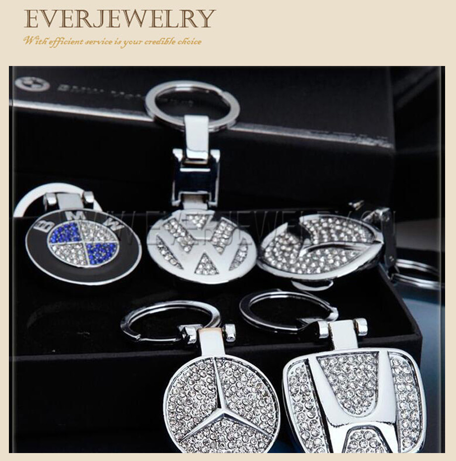 3D Metal Car Logo Keyring Keychain with Crystal Rhinestone