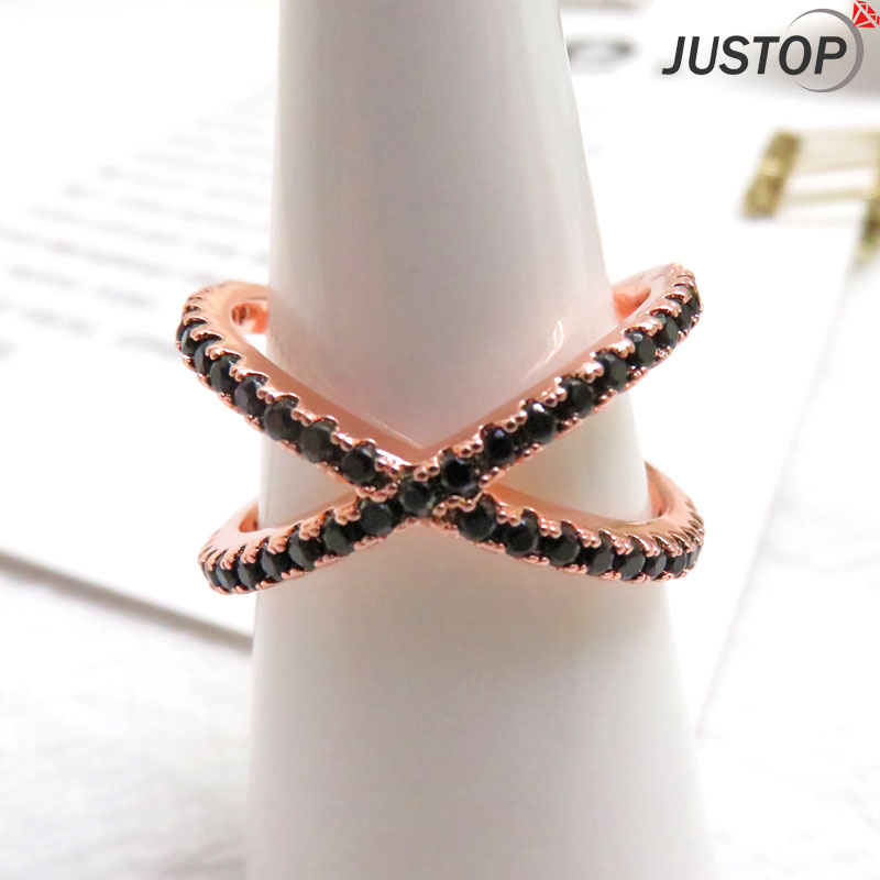 Fancy Jewelry Cross X Black Crystal Infinity Ring