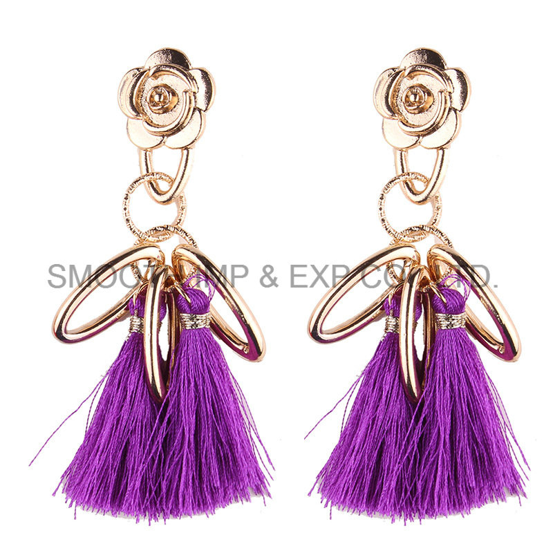 Fashion Vintage Metal Handmade Gold Flowers Tassel Earring Jewelry Accessories