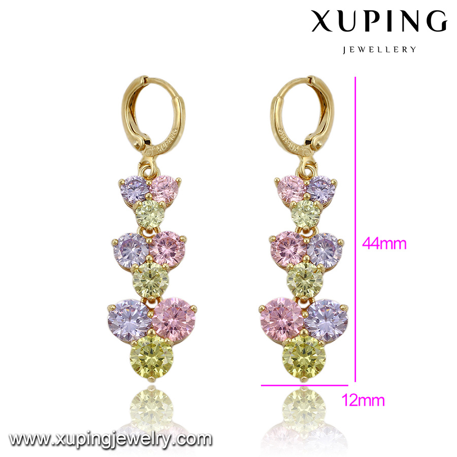Fashion Elegant Colorful CZ Diamond Imitation Jewelry Earring Eardrop in 14k Gold-Plated 91501