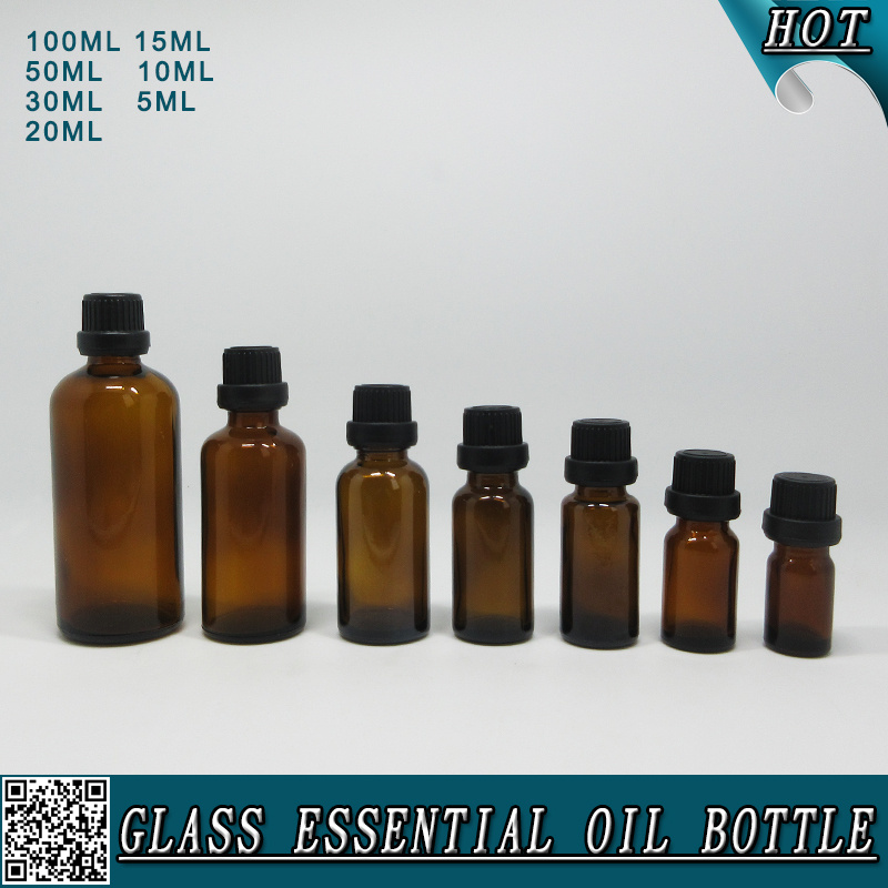 Amber Glass Essential Oil Bottle with Black Plastic Cap