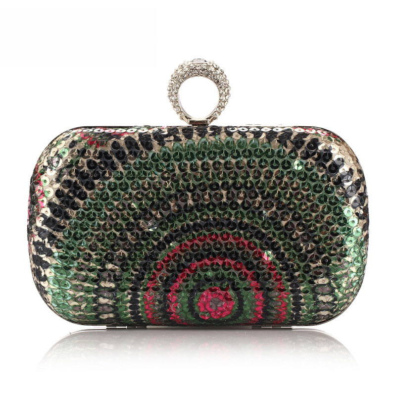 Quality Party Box Bag Women Fashion Sequin Ring Clutch Bag