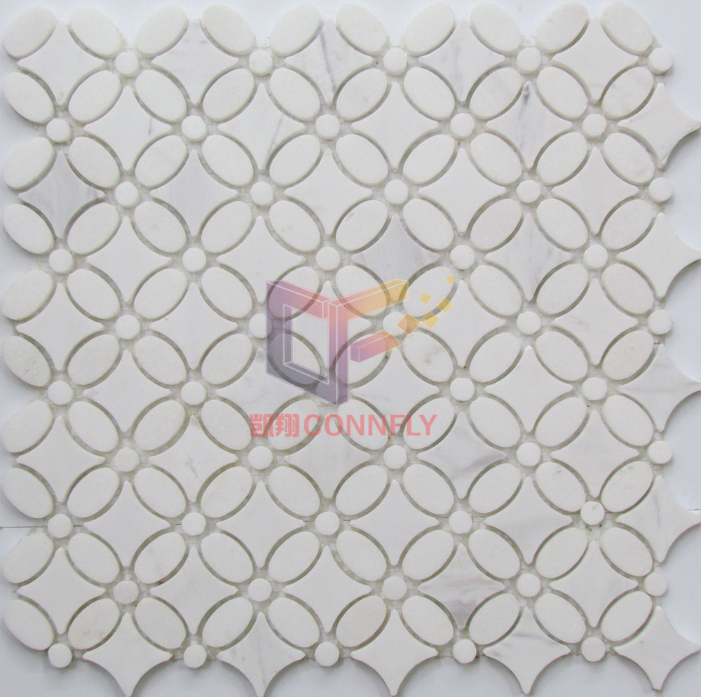 Water Jet Flower Pattern White Marble Mosaic (CFS1090)