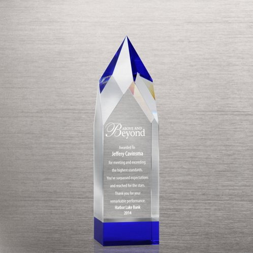 Royal Blue Tower Accent Crystal Trophy for Achievements (#72224)