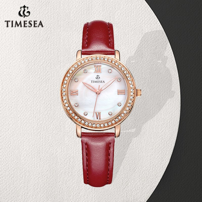 Original Quartz Stainless Steel Cover Waterproof Leather Diamond Watch 71005