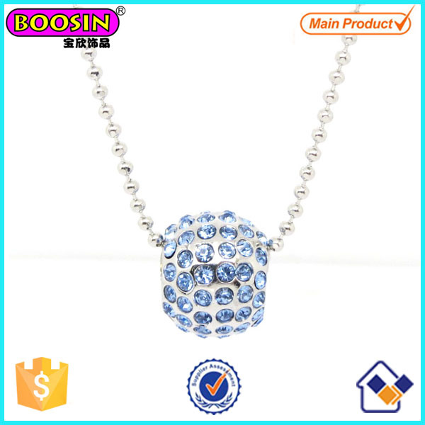 Fashion Metal Silver Crystal Slider Beads Charm Necklace #Scn006