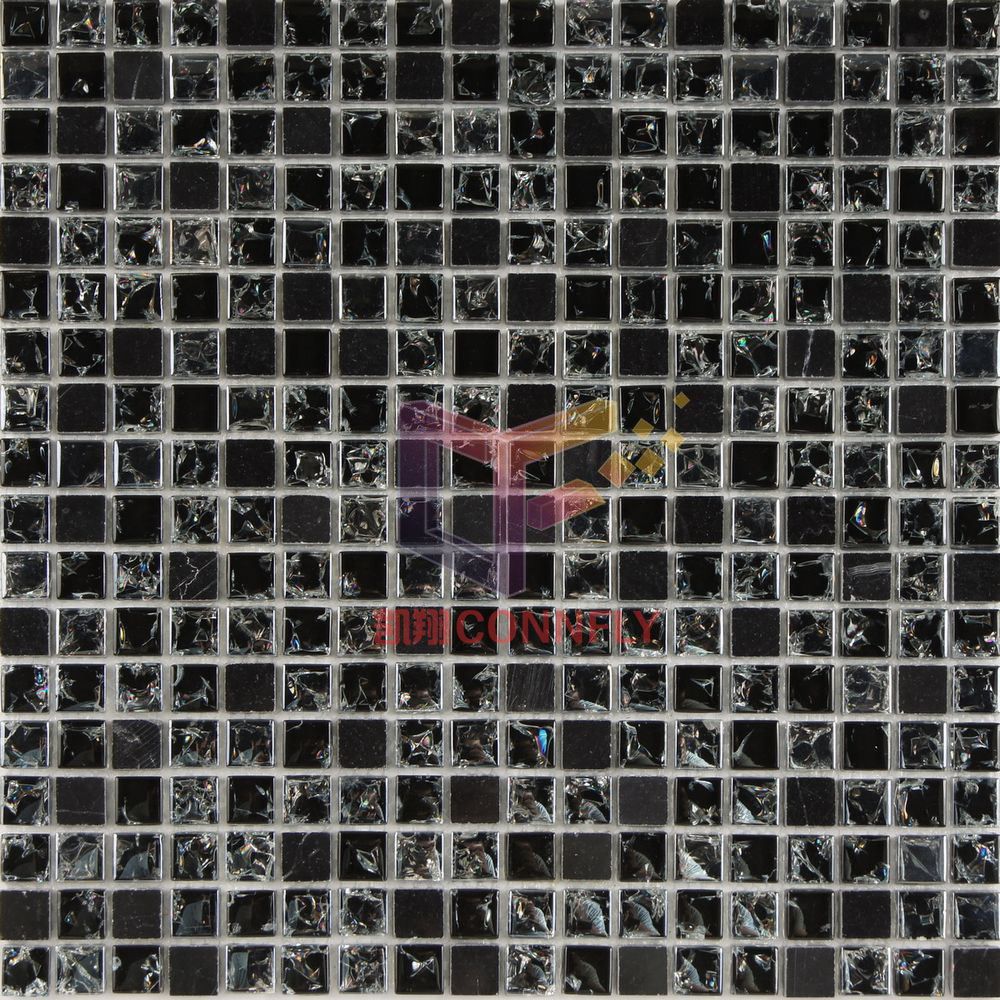 Black Stone Mix Cracked Glass Mosaic Tile (CS127)