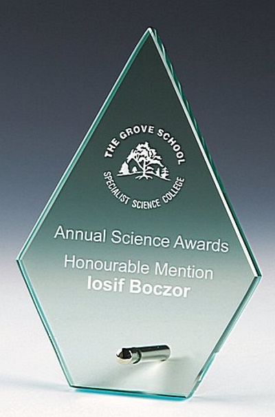Jade and Clear Crystal Glass Awards with Metal Stands Hotsale